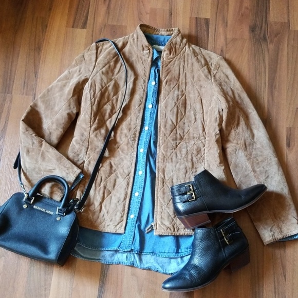 Ann Taylor Jackets & Blazers - Ann Taylor | Tan Quilted Suede Leather Jacket